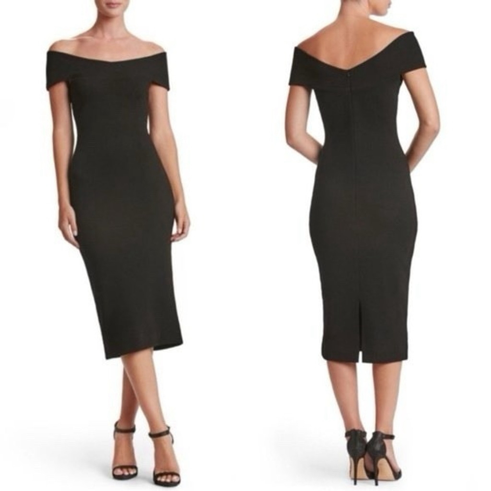 Women's Dress The Population Claudette Textured Midi Dress, Size Large Black